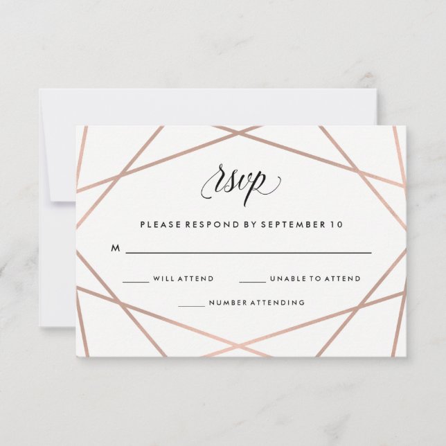 Geometric Faux Rose Gold and Black Wedding RSVP (Front)
