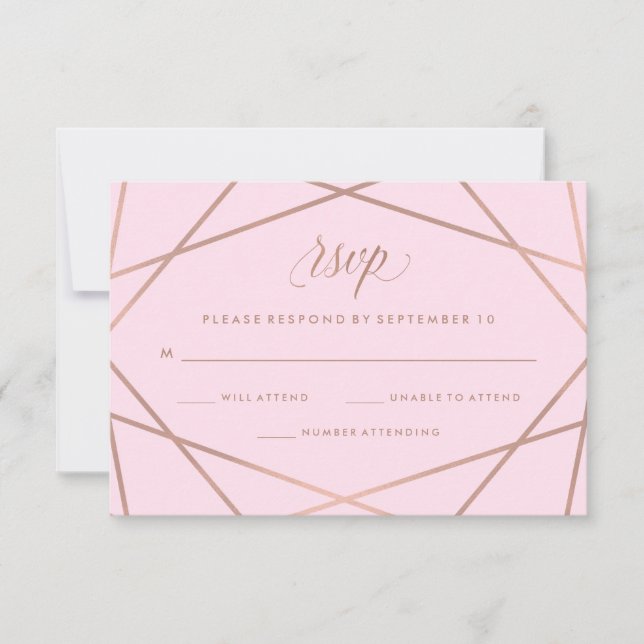 Geometric Faux Rose Gold and Pink Wedding RSVP (Front)
