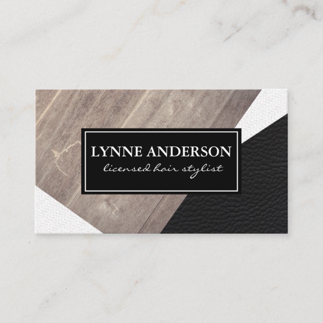 Geometric Faux Wood Leather Wavy Colour Blocks Business Card (Front)