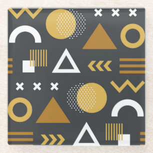 Geometric Figures Vintage Pattern Design Glass Coaster