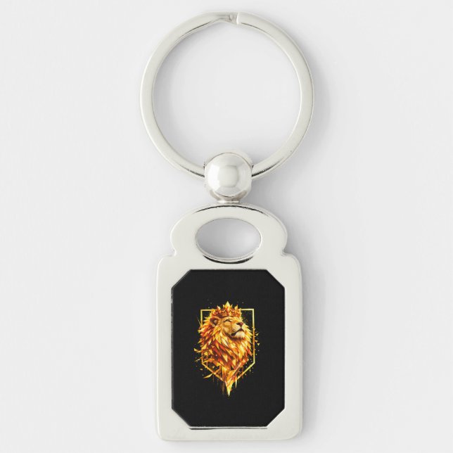 Geometric Fire Lion Crown Key Ring (Front)