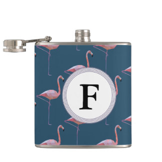 Geometric Flamingo Print Customisable Initial Hip Flask