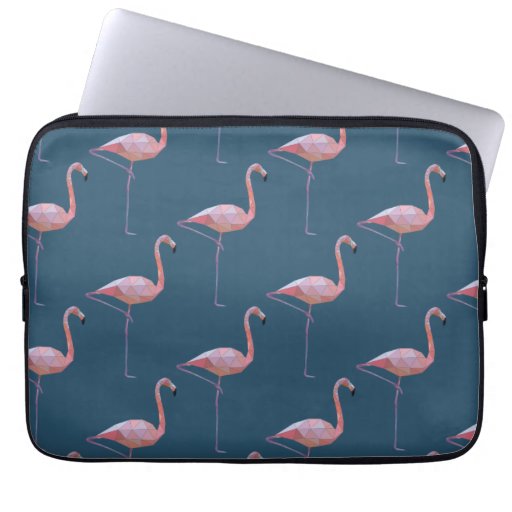Image of Geometric Flamingo Print Teal Laptop Sleeve