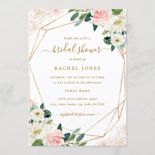 Geometric Floral Blush Gold Bridal Shower Invitation