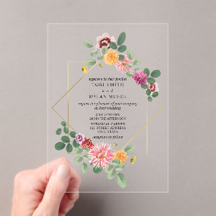 Geometric Floral Botanical Wedding Acrylic Invitations