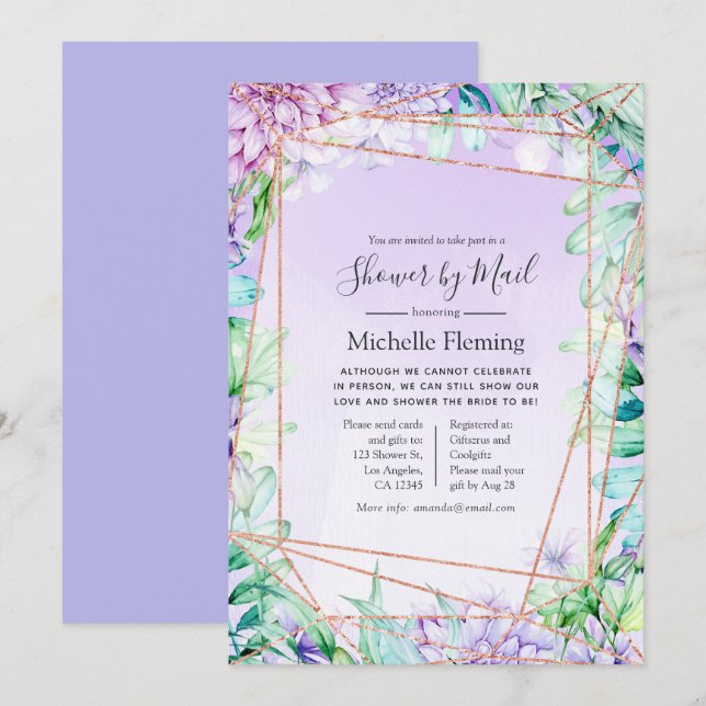Geometric Floral Bridal or Baby Shower by Mail Invitation (Front/Back)