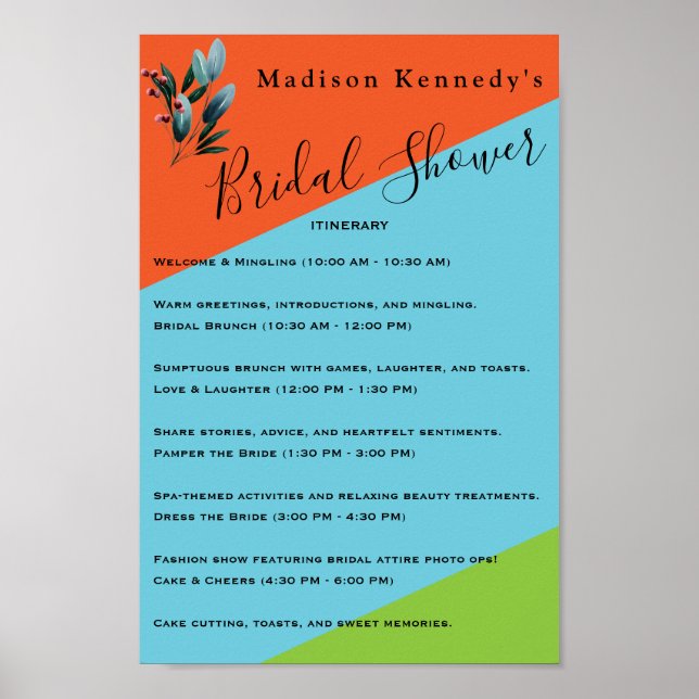 Geometric Floral 💙 Bridal Shower Itinerary  Poster (Front)
