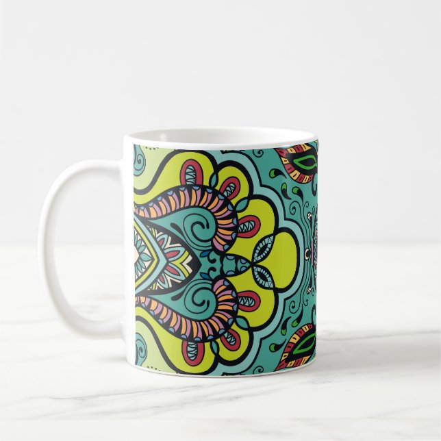 Geometric floral, colourful abstract seamless text coffee mug (Left)