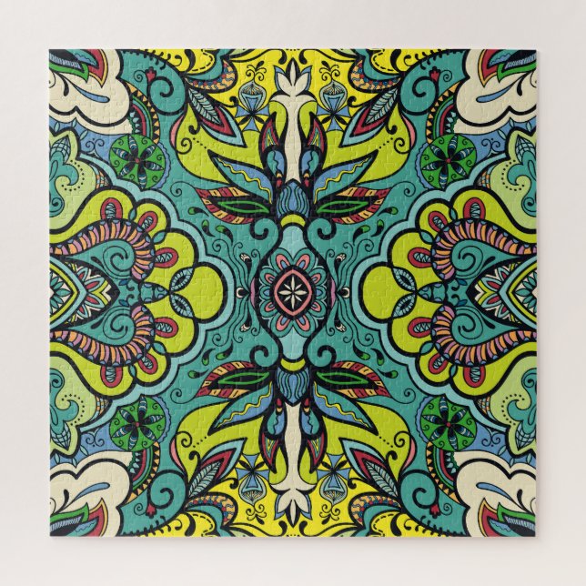 Geometric floral, colourful abstract seamless text jigsaw puzzle (Vertical)