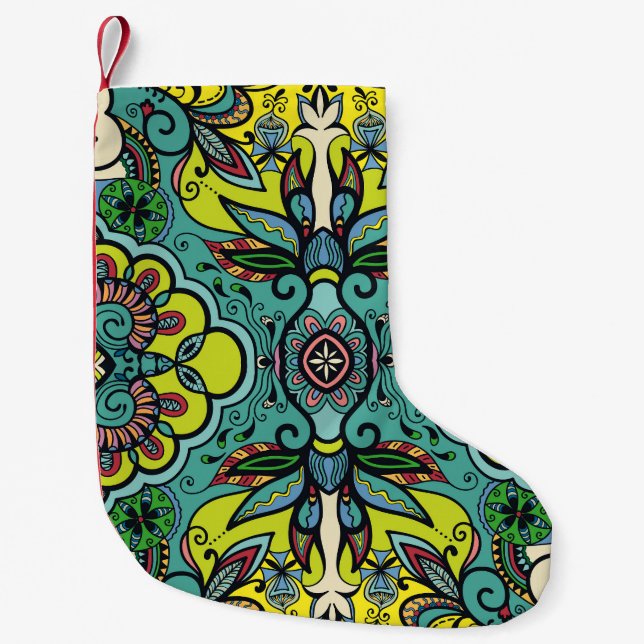 Geometric floral, colourful abstract seamless text small christmas stocking (Front)