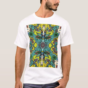 Geometric floral, colourful abstract seamless text T-Shirt