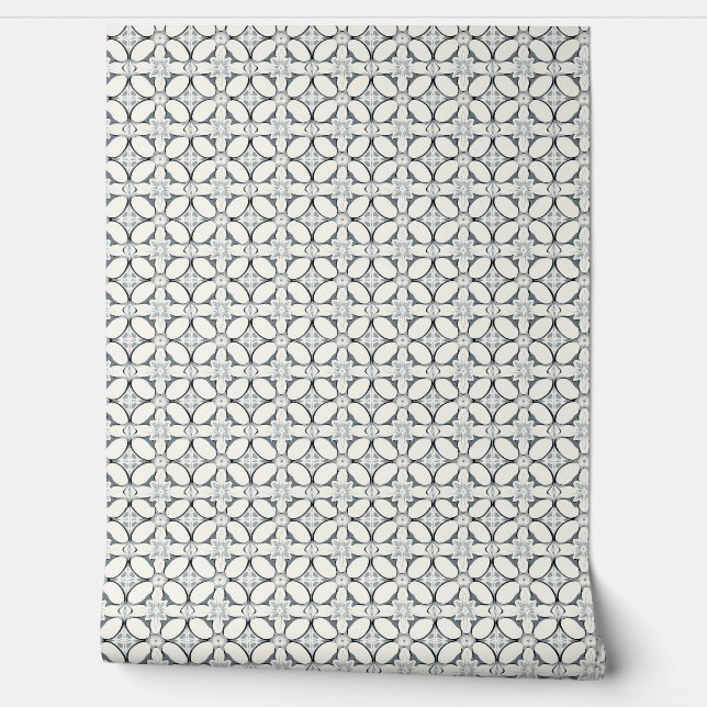 Geometric Floral Elegance Mini - Grey, Cream Wallpaper (Unrolling)