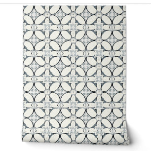 Geometric Floral Elegance Petite - Grey, Cream Wallpaper
