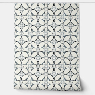 Geometric Floral Elegance Petite - Grey, Cream Wallpaper