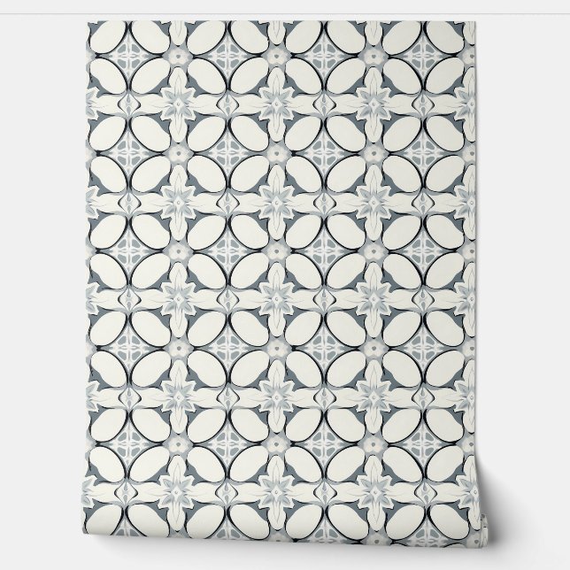 Geometric Floral Elegance Petite - Grey, Cream  Wallpaper (Unrolling)
