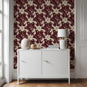 Geometric Floral Flower Burgundy Lily Pattern   Wallpaper