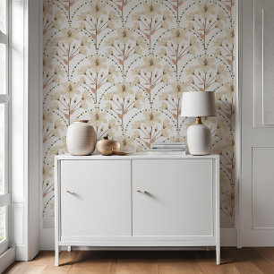 Geometric Floral Flower White Beige Lily Pattern Wallpaper