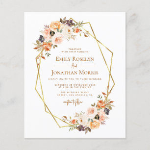 geometric floral gold blush wedding invitation