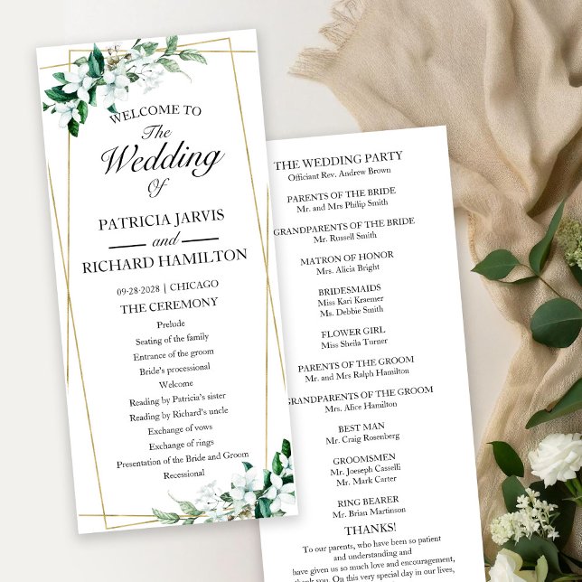 Geometric Floral Greenery Wedding Ceremony Program Programme (Creator Uploaded)