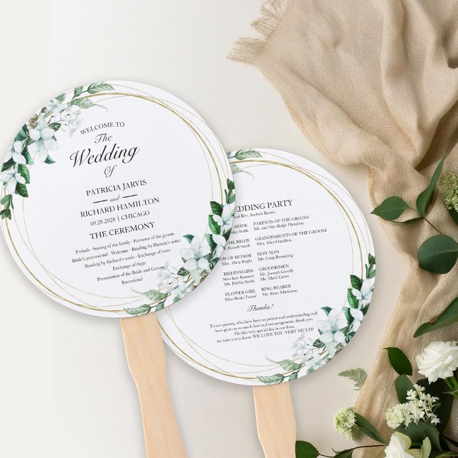 Geometric Floral Greenery Wedding Program Hand Fan (Creator Uploaded)