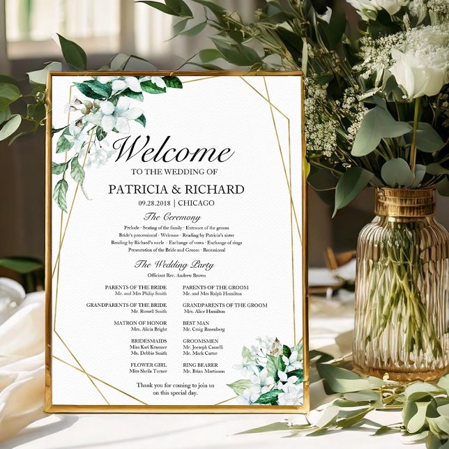 Geometric Floral Greenery Wedding Program Poster (Creator Uploaded)