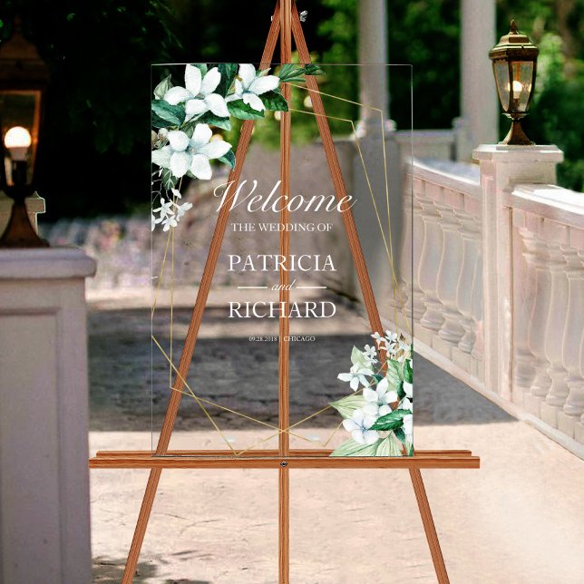 Geometric Floral Greenery Wedding Welcome Acrylic Sign (Creator Uploaded)
