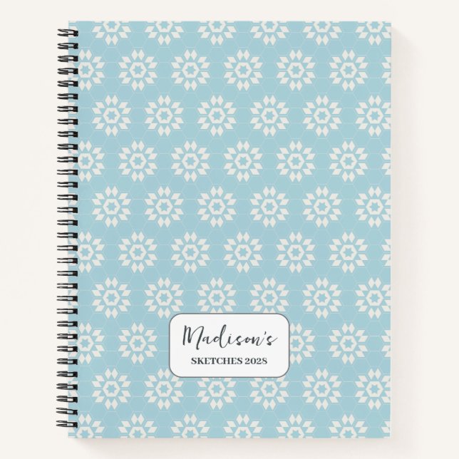 Geometric Floral in Pastel Blue Glow Personalised Notebook (Front)