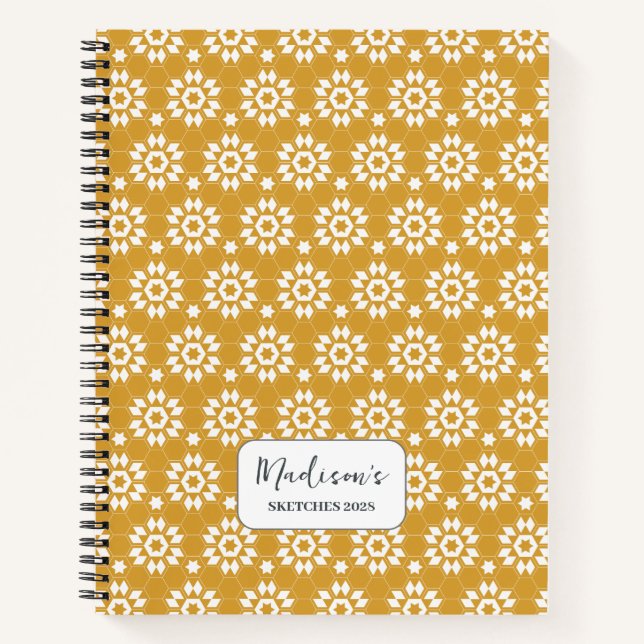 Geometric Floral in Yellow Personalised Notebook (Front)
