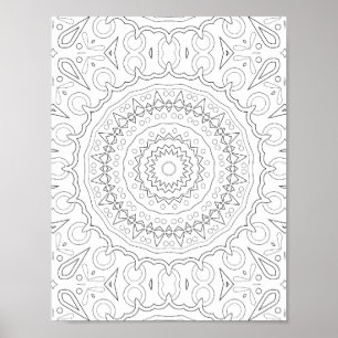 Geometric Floral Mandala Colouring Design Poster