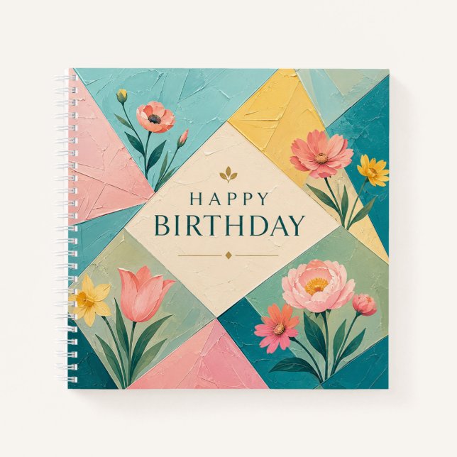 Geometric Floral Mosaic Birthday Notebook (Front)