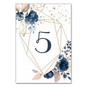 Geometric floral navy blue watercolor Table number