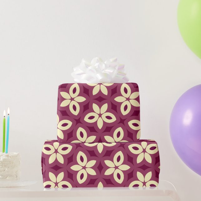 Geometric Floral Pattern in Burgundy and Cream Wrapping Paper (Party Gifts)