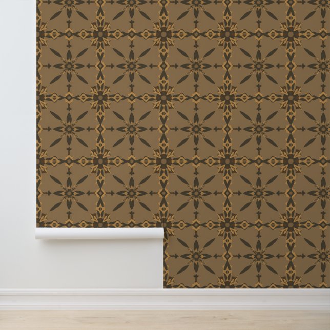 Geometric Floral Pattern in Warm Earth Tones Wallpaper (Application)