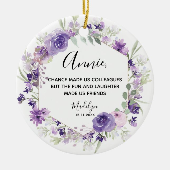 Geometric Floral Purple colleagues Christmas Ceramic Tree Decoration (Front)