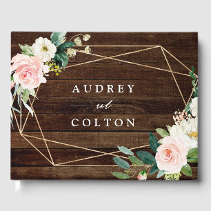 Geometric Floral Rustic Wood Wedding Guest Book