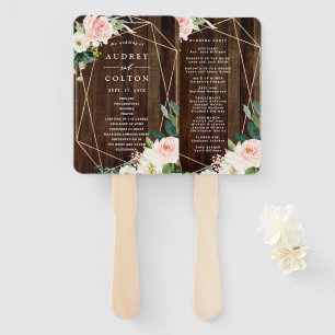 Geometric Floral Rustic Wood Wedding program Hand Fan