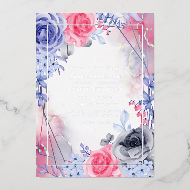 Geometric Floral Silver Ink Wedding (Front)