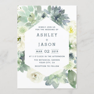Geometric Floral Succulent Wedding Invitations