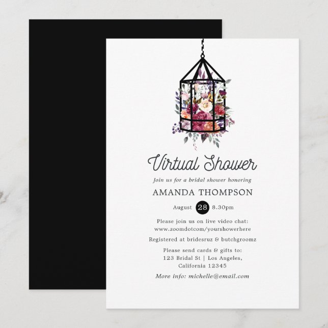 Geometric Floral Terrarium Virtual Bridal Shower Invitation (Front/Back)