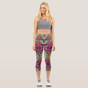 Geometric Floral Tribal Ethnic Doodle Capri Leggings