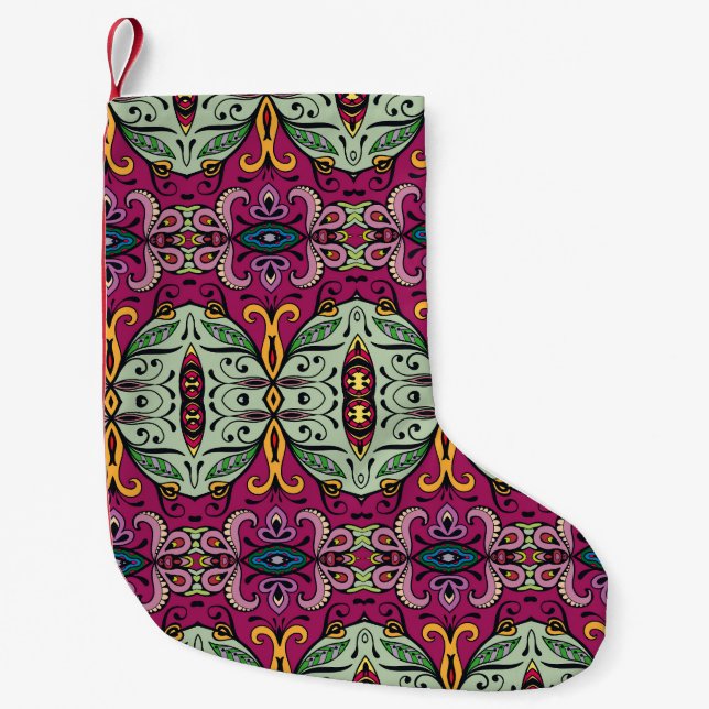 Geometric Floral Tribal Ethnic Doodle Small Christmas Stocking (Front)
