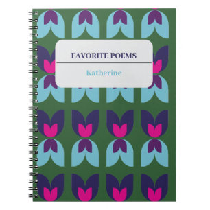 Geometric Floral Tulip Green & Navy Customise Notebook