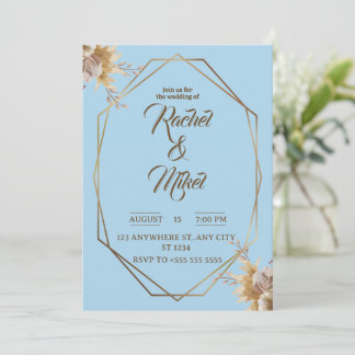 Geometric Floral Wedding Invitation with Gold 