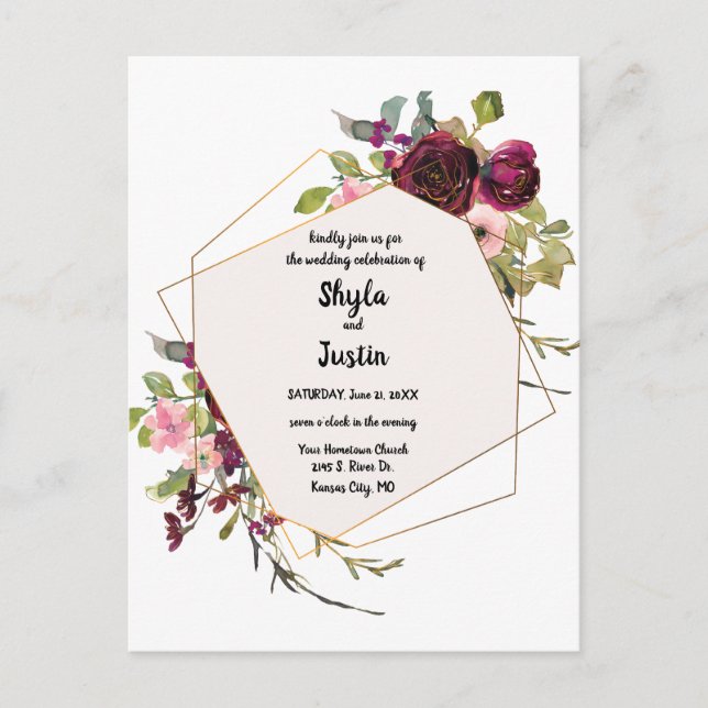 Geometric Floral Wedding Postcard (Front)