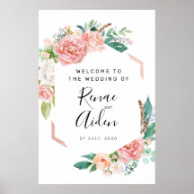 Geometric Floral Wedding welcome sign, floral