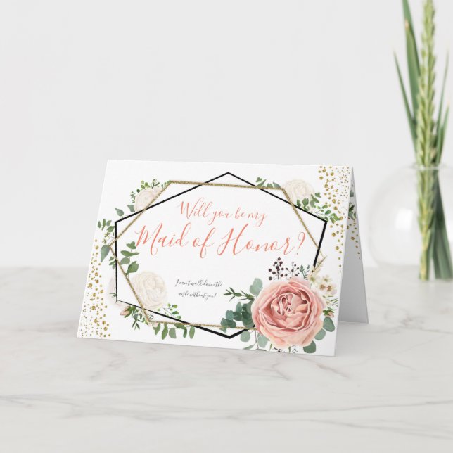 Geometric Floral Will You Be my Maid of Honour Car Invitation (Front)