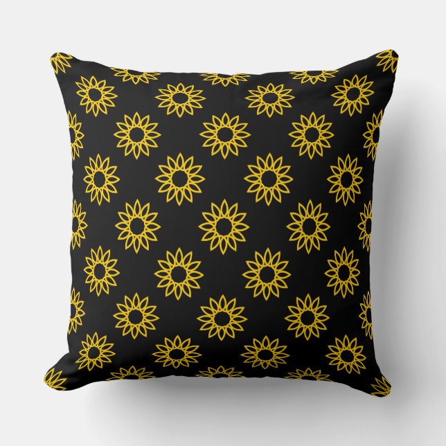 Geometric Flower 01 - Amber on Black Cushion (Front)
