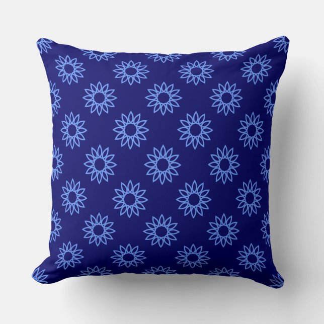 Geometric Flower 01 - Baby Blue on Deep Navy Cushion (Front)