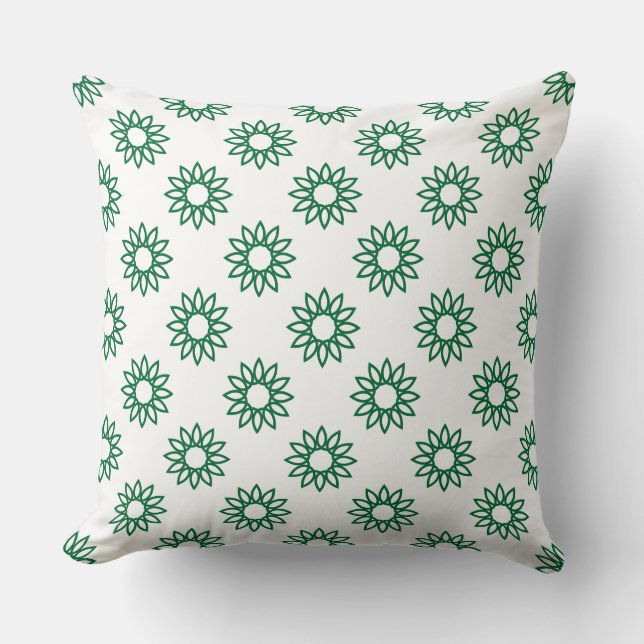 Geometric Flower 01 - Forest Green on White Cushion (Front)
