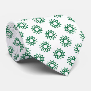 Geometric Flower 01 - Forest Green on White Tie